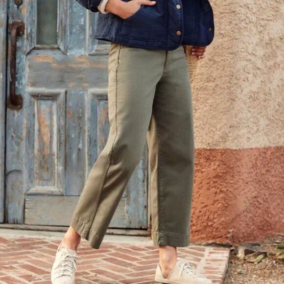 Marine Layer Pants - Marine Layer Size 8 Bridget Wide Leg Crop Pants in Olive Green Style 14650